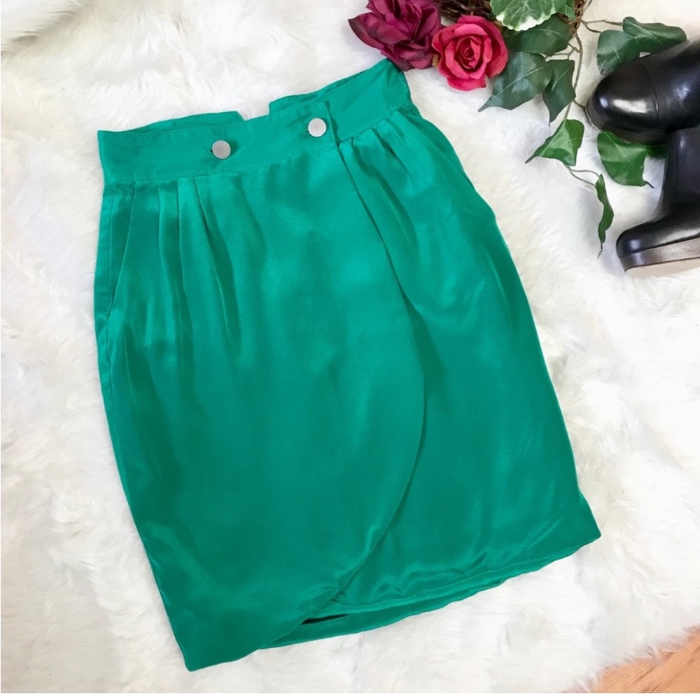 Rag and Bone Green Silk Wrap Petal Skirt